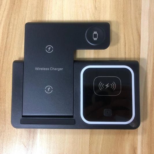 Tentfy 3-in-1 Wireless Charging Dock – Foldable 15W Fast Charger for Smartwatch, Phone & Earbuds with USB-C Port