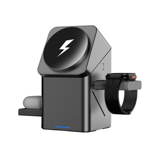 Tentfy 3-in-1 Magnetic Wireless Charging Stand – Qi2 15W Foldable Charger for iPhone 16 Pro, iWatch S10 & AirPods