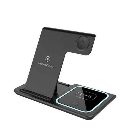 Tentfy 3-in-1 Wireless Charging Dock – Foldable 15W Fast Charger for Smartwatch, Phone & Earbuds with USB-C Port